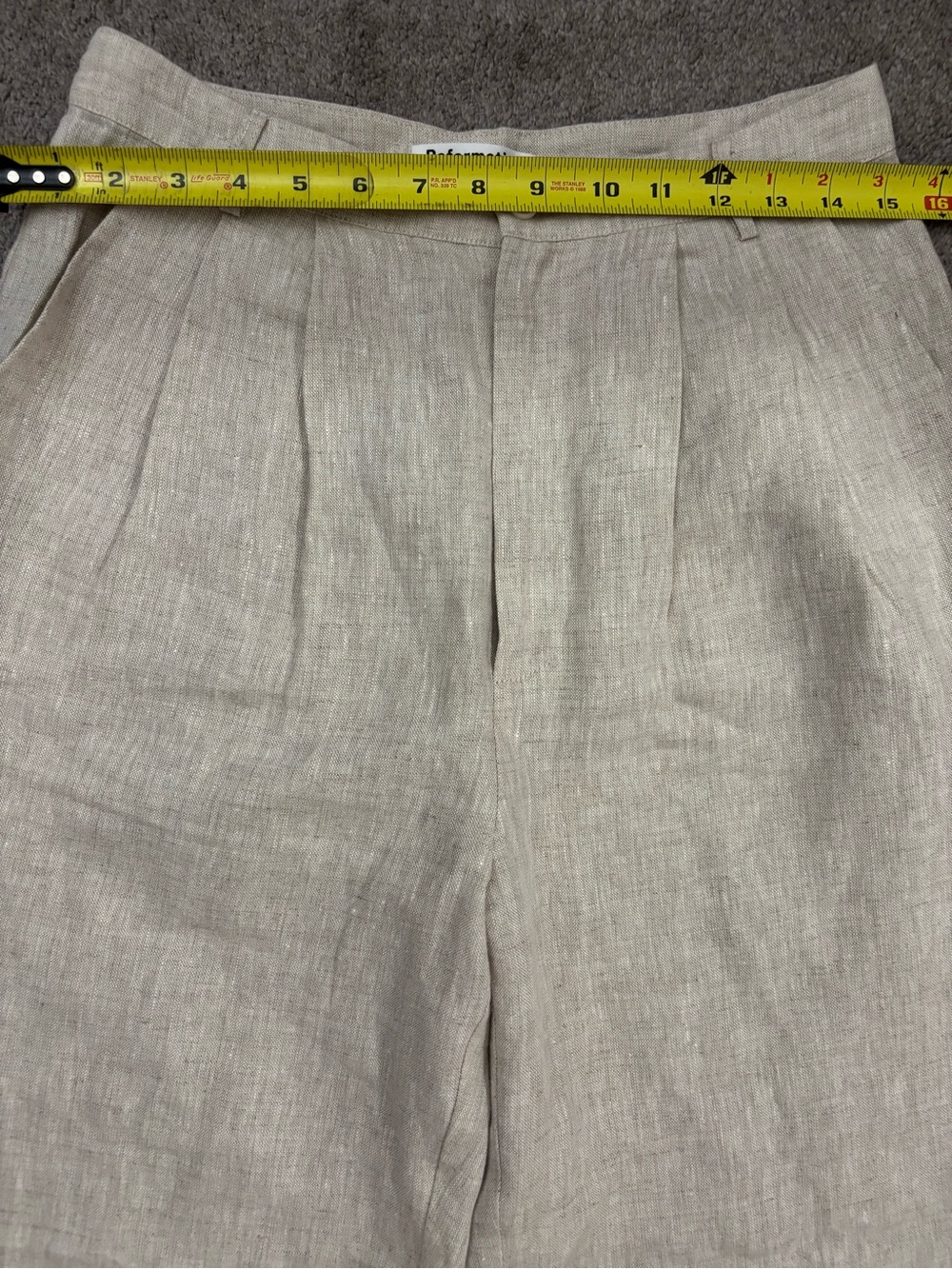 Reformation Mason Linen Pants Oatmeal Beige High Waisted Wide Leg Pleated Size 6 - Picture 10 of 12